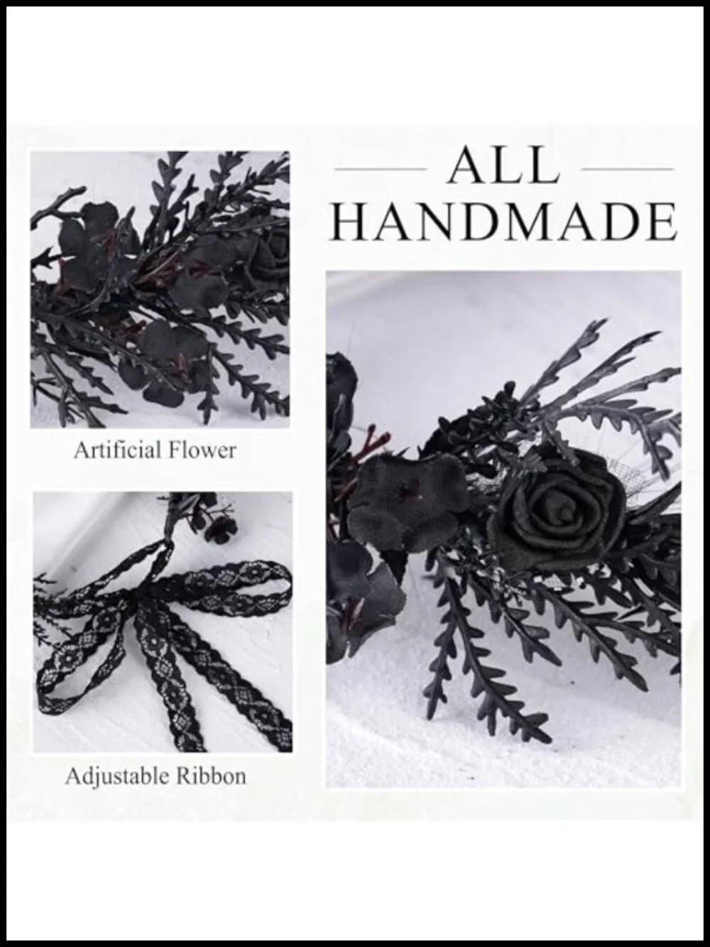 Gothic Floral Headband with Feathers for Renaissance Witch Costume